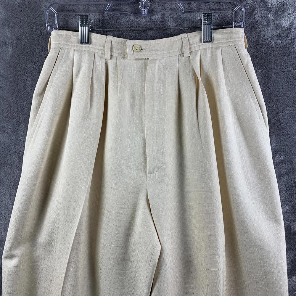 VTG 1970s Saint Laurent Rive Gauche Cream Linen Wide Trousers (717) - Picture 3 of 10